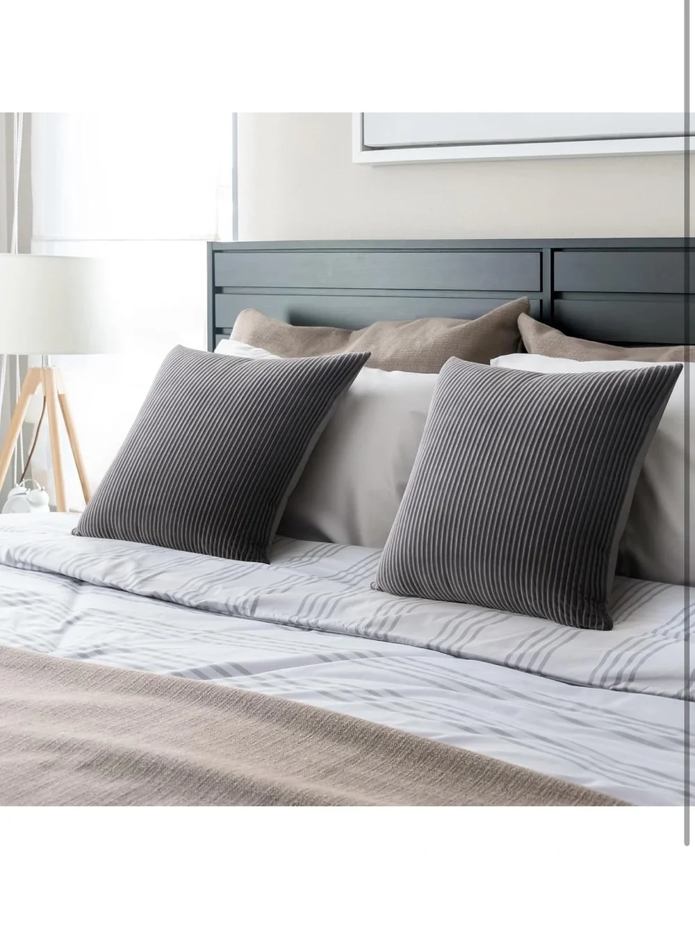 Gray Pillow Covers Velvet Striped Pattern - Soft Throw Pillows For Home Decor